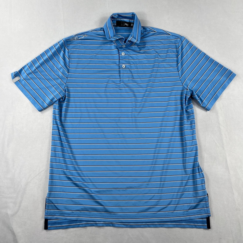 RLX Ralph Lauren Men Striped Short Sleeve Golf Polo Shirt Blue White M